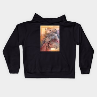 One with the Herd Horses Watercolor Kids Hoodie